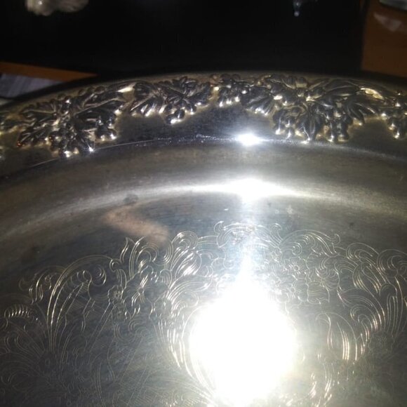 "rare"-vintage GODINGER SILVER ART Co LTD Grapevine Adorned Oval Platter/Crystal - Picture 3 of 16